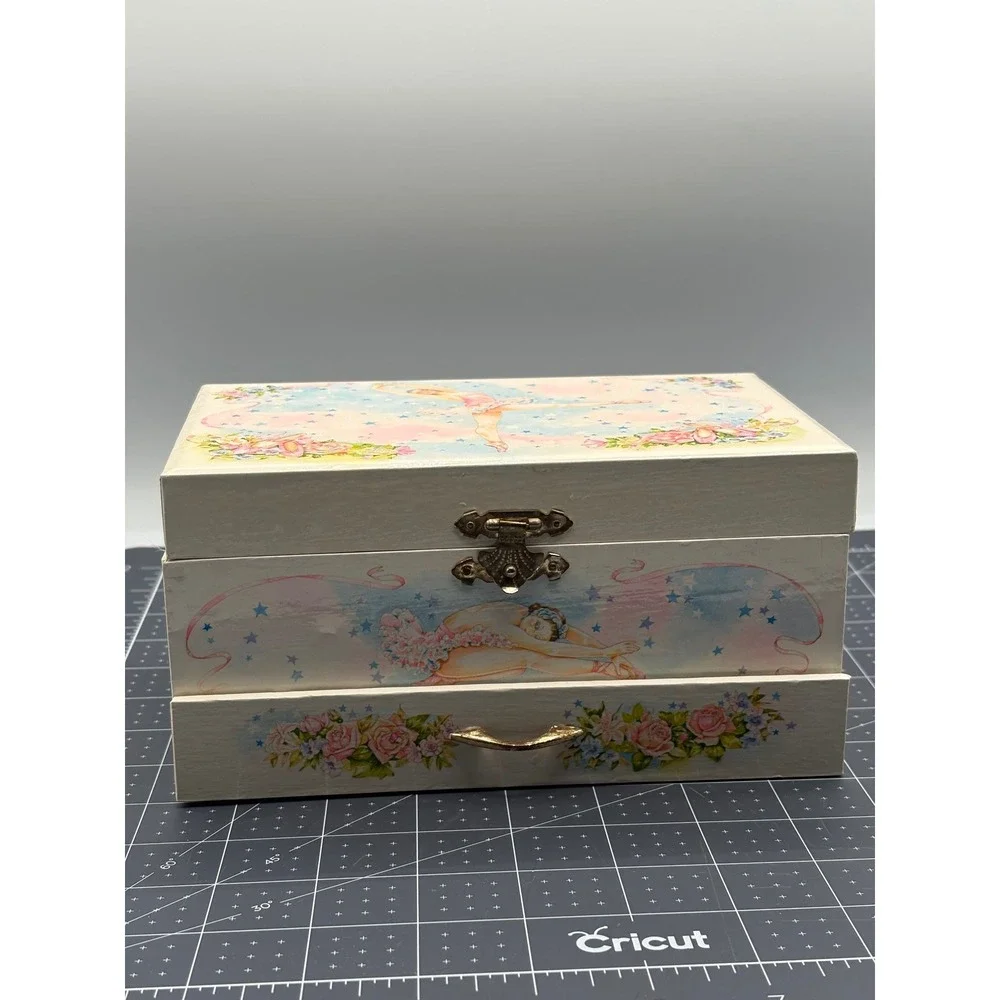 Lillian Vernon Ballerina Musical Jewelry Box Pink White Vintage Style 2-Tier